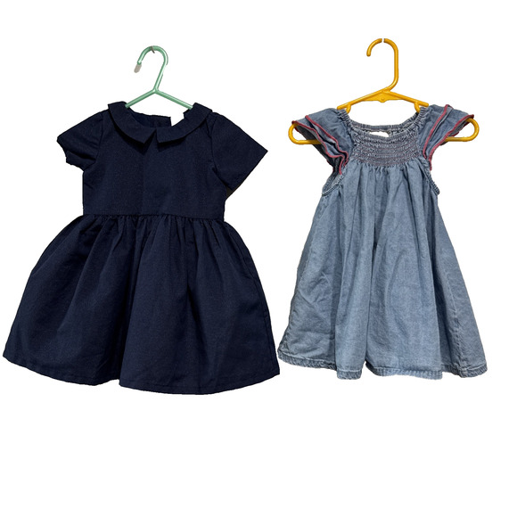 Lot of 2 First Impressions Carter’s Baby Girls 12M Dresses Blue Party & Chambray - Picture 1 of 6